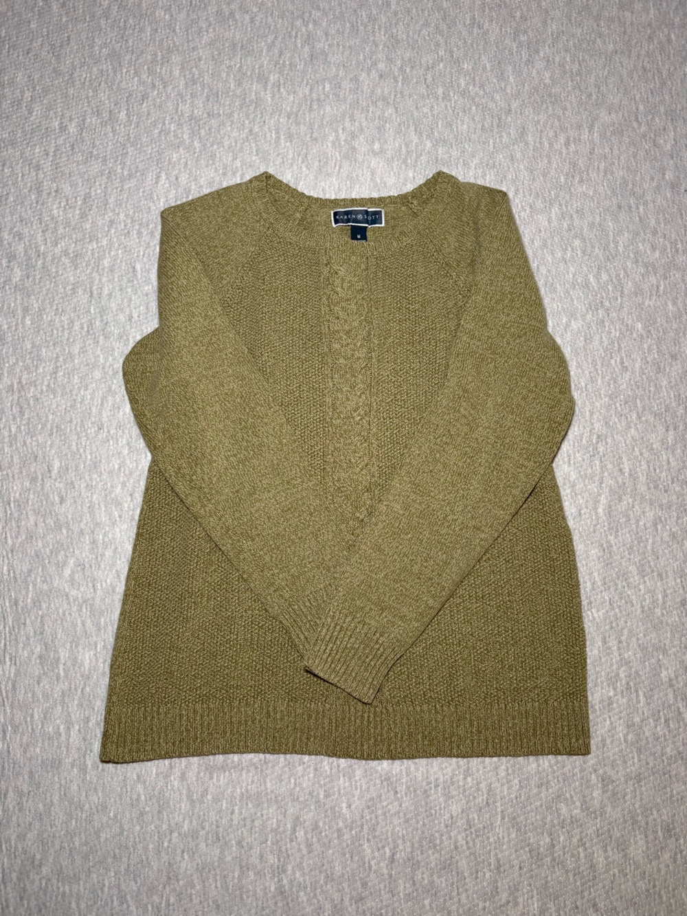 Womens Olive Crewneck Cable Knit Sweater